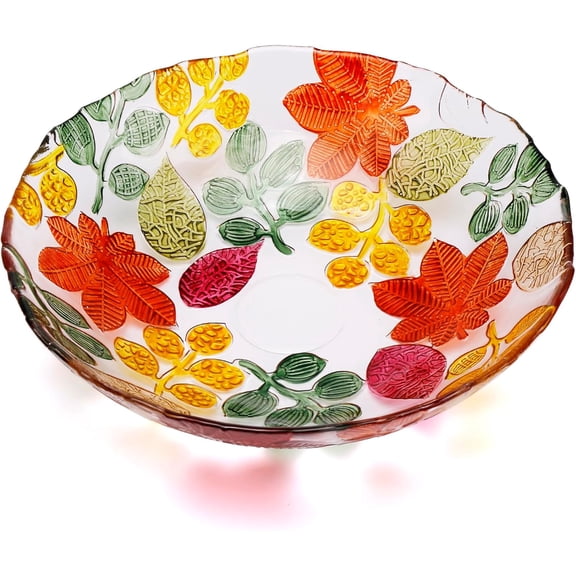 Large Hand Painted Colorful Crystal Glass Decorative Bowl.