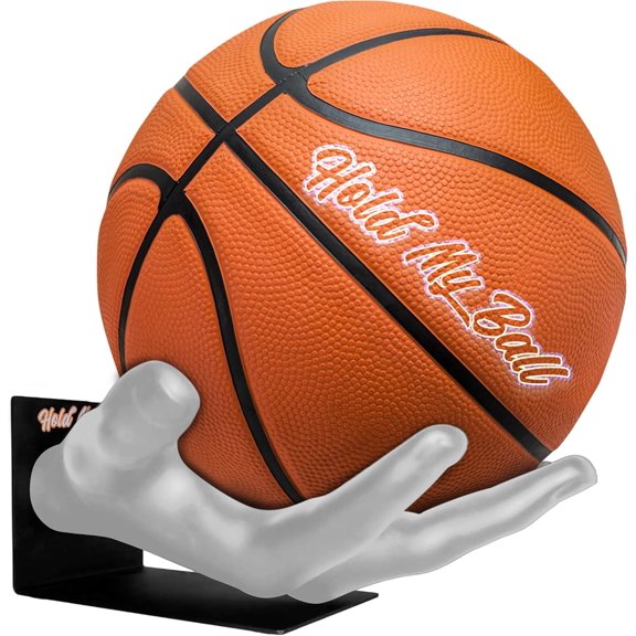 Hold My Ball Basketball Holders – White Large Hand Wall Mount Displays for Ball Storage & Memorabilia - Ball Storage rack for Basketball, Soccer or Volleyballs
