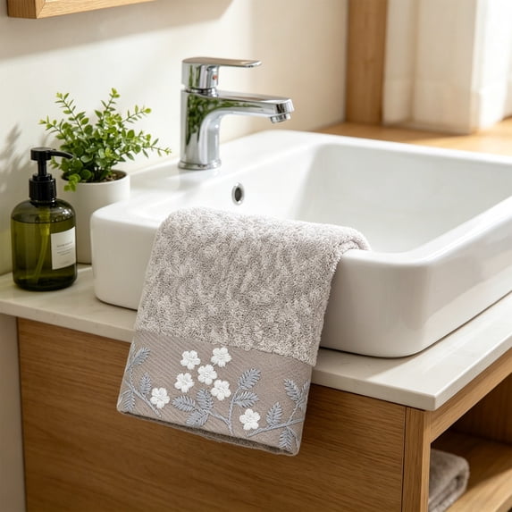 Large Hand Towels, Gentle Floral Embroidered Towel Natural Fiber Body Friendly Soft Absorbent Suitable For Home Use Face And Hand Towels And Bathroom Daily Use