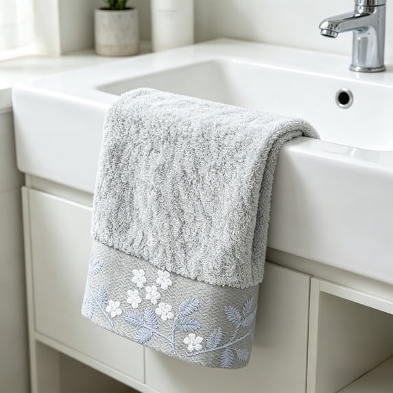 Large Hand Towels, Gentle Floral Embroidered Towel Natural Fiber Body Friendly Soft Absorbent Suitable For Home Use Face And Hand Towels And Bathroom Daily Use