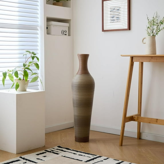 Large Hand-Woven Bamboo Floor Vase, Tall Home Decor Floor Vase for Fake Flower Dried, Flower Holder for Living Room, Bedroom, Dining Room, Entryway, Hallway