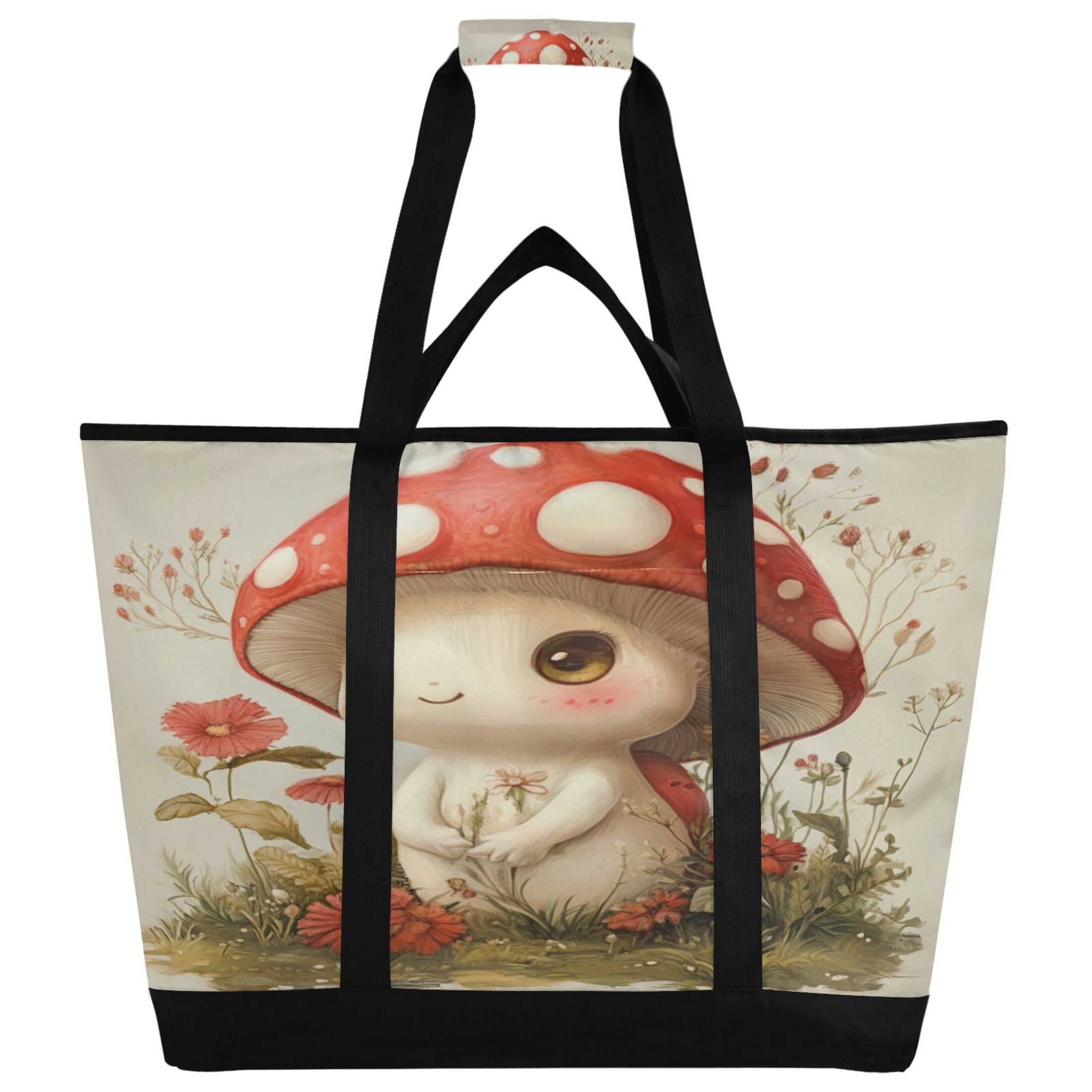 Large Hand-held Ice Pack Picnic Bag Insulation and Refrigeration Suitable for Shopping Picnics and Camping A Cartoon Mushroom