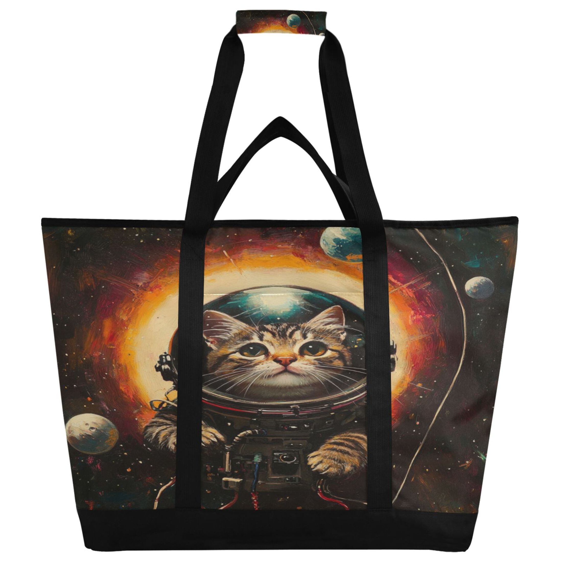 Large Hand-held Ice Pack Picnic Bag Insulation and Refrigeration Suitable for Shopping Picnics and Camping Astronaut Black Cat