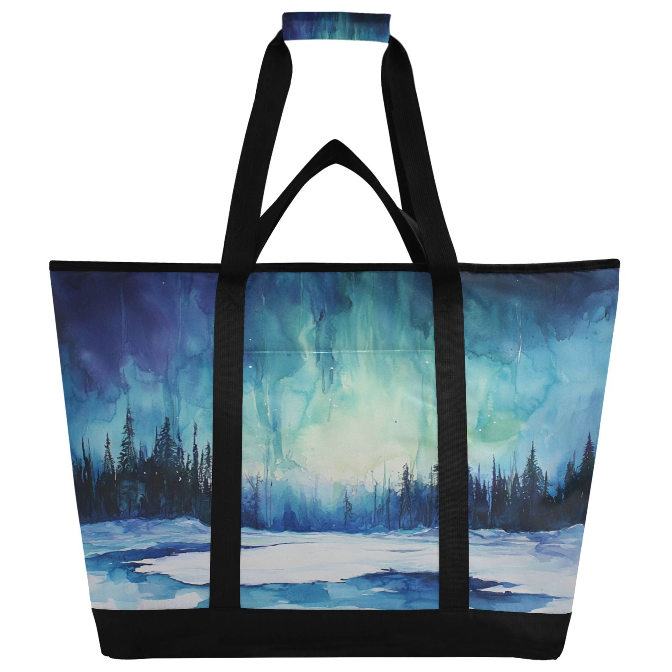 Large Hand-held Ice Pack Picnic Bag Insulation and Refrigeration Suitable for Shopping Picnics and Camping Aurora in The Forest