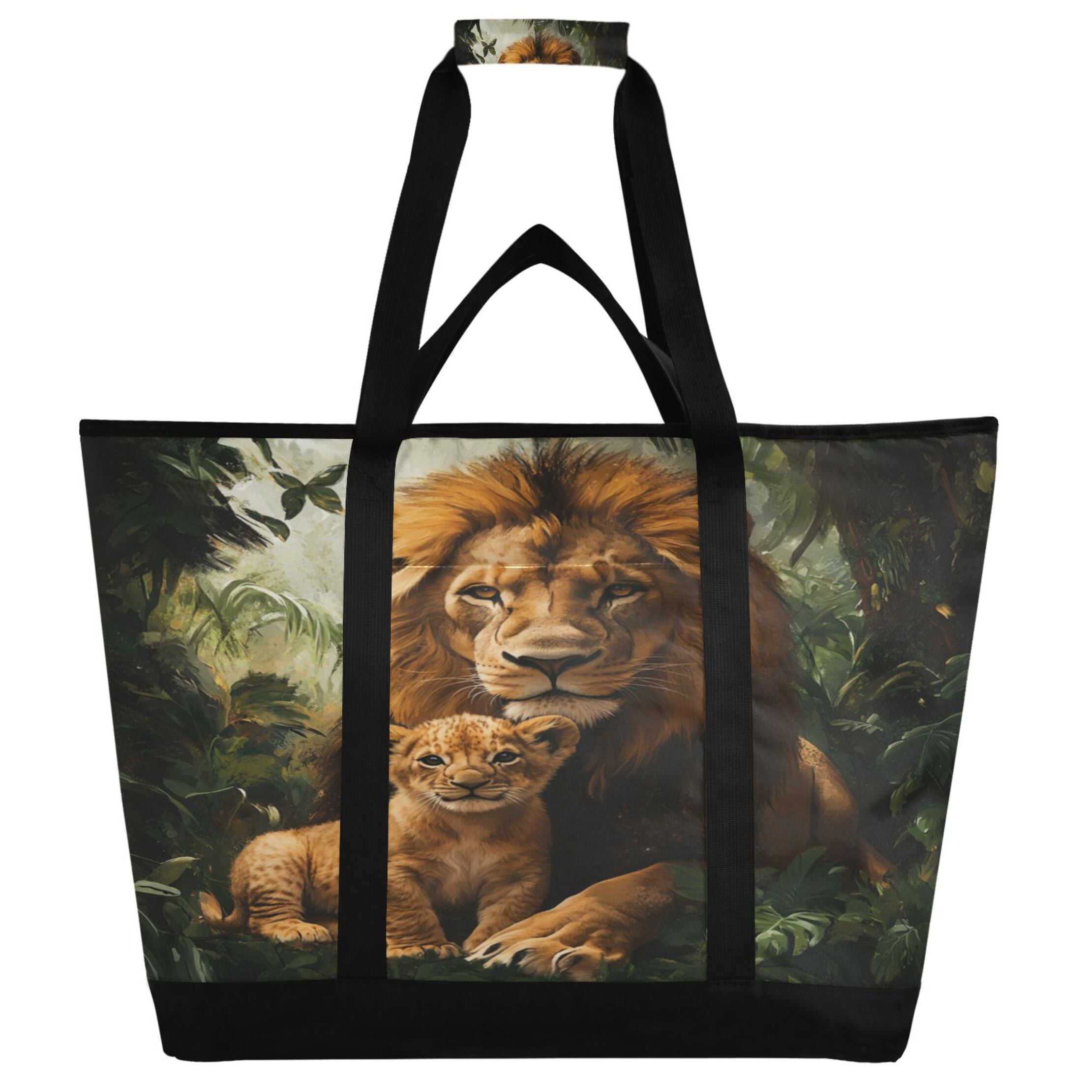 Large Hand-held Ice Pack Picnic Bag Insulation and Refrigeration Suitable for Shopping Picnics and Camping Beautiful Brown Lions