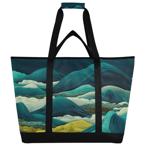 Large Hand-held Ice Pack Picnic Bag Insulation and Refrigeration Suitable for Shopping Picnics and Camping Beautiful Mountains Pattern