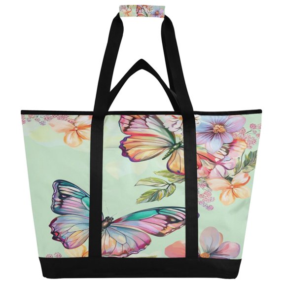 Large Hand-held Ice Pack Picnic Bag Insulation and Refrigeration Suitable for Shopping Picnics and Camping Beautiful Pale Green Butterfly