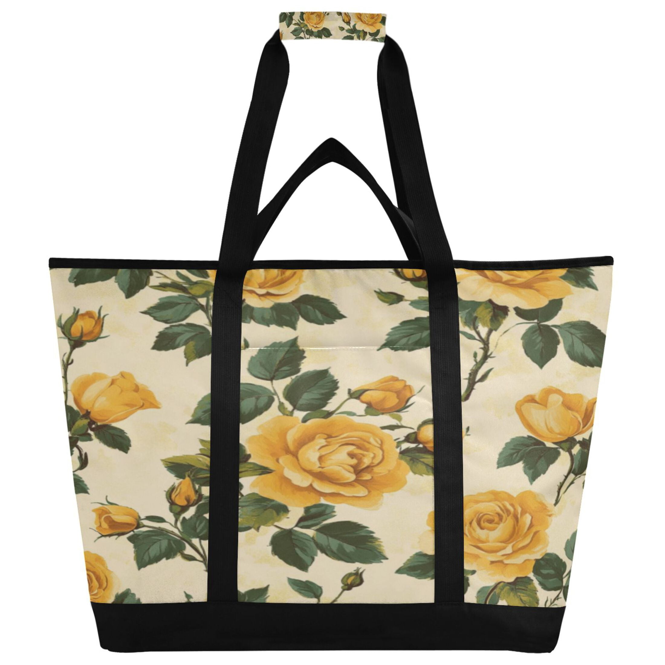 Large Hand-held Ice Pack Picnic Bag Insulation and Refrigeration Suitable for Shopping Picnics and Camping Beautiful Yellow Roses