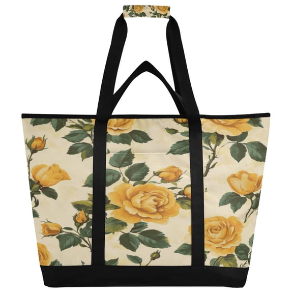 Large Hand-held Ice Pack Picnic Bag Insulation and Refrigeration Suitable for Shopping Picnics and Camping Beautiful Yellow Roses
