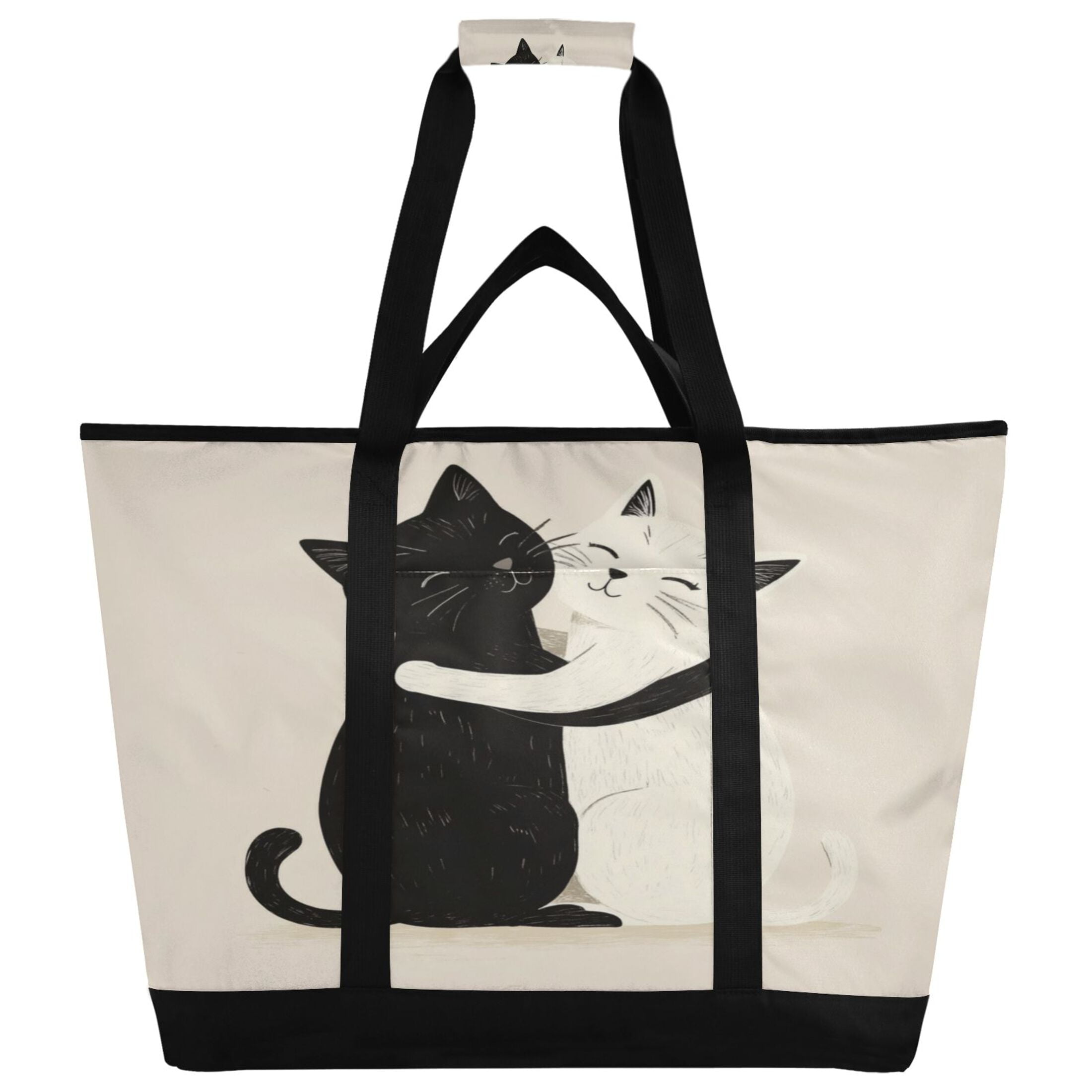 Large Hand-held Ice Pack Picnic Bag Insulation and Refrigeration Suitable for Shopping Picnics and Camping Black Cat and White Cat