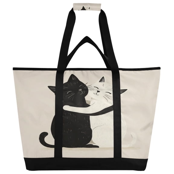 Large Hand-held Ice Pack Picnic Bag Insulation and Refrigeration Suitable for Shopping Picnics and Camping Black Cat and White Cat