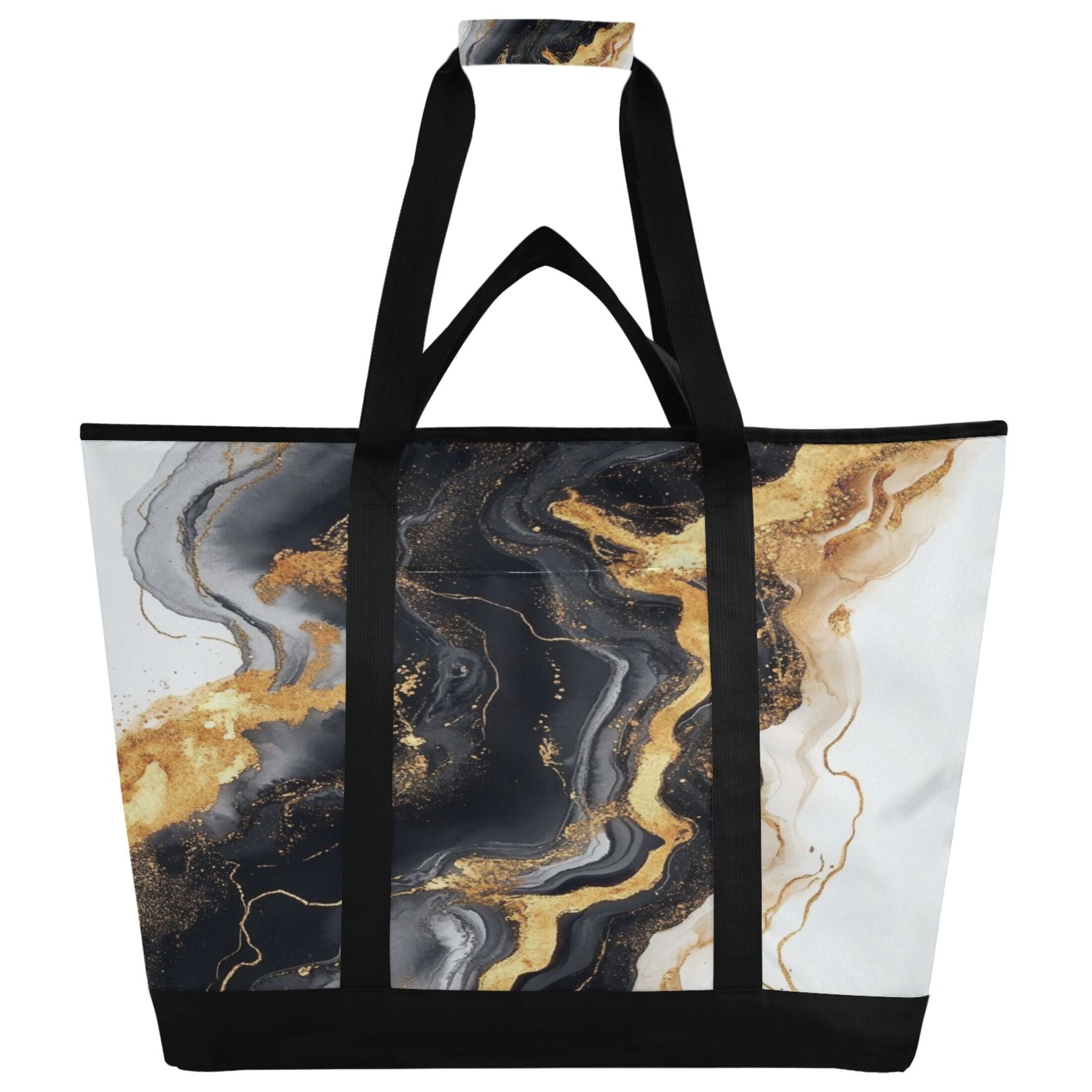 Large Hand-held Ice Pack Picnic Bag Insulation and Refrigeration Suitable for Shopping Picnics and Camping Black Marble