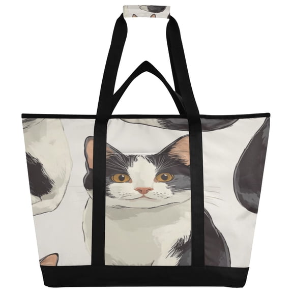 Large Hand-held Ice Pack Picnic Bag Insulation and Refrigeration Suitable for Shopping Picnics and Camping Black and White Cat