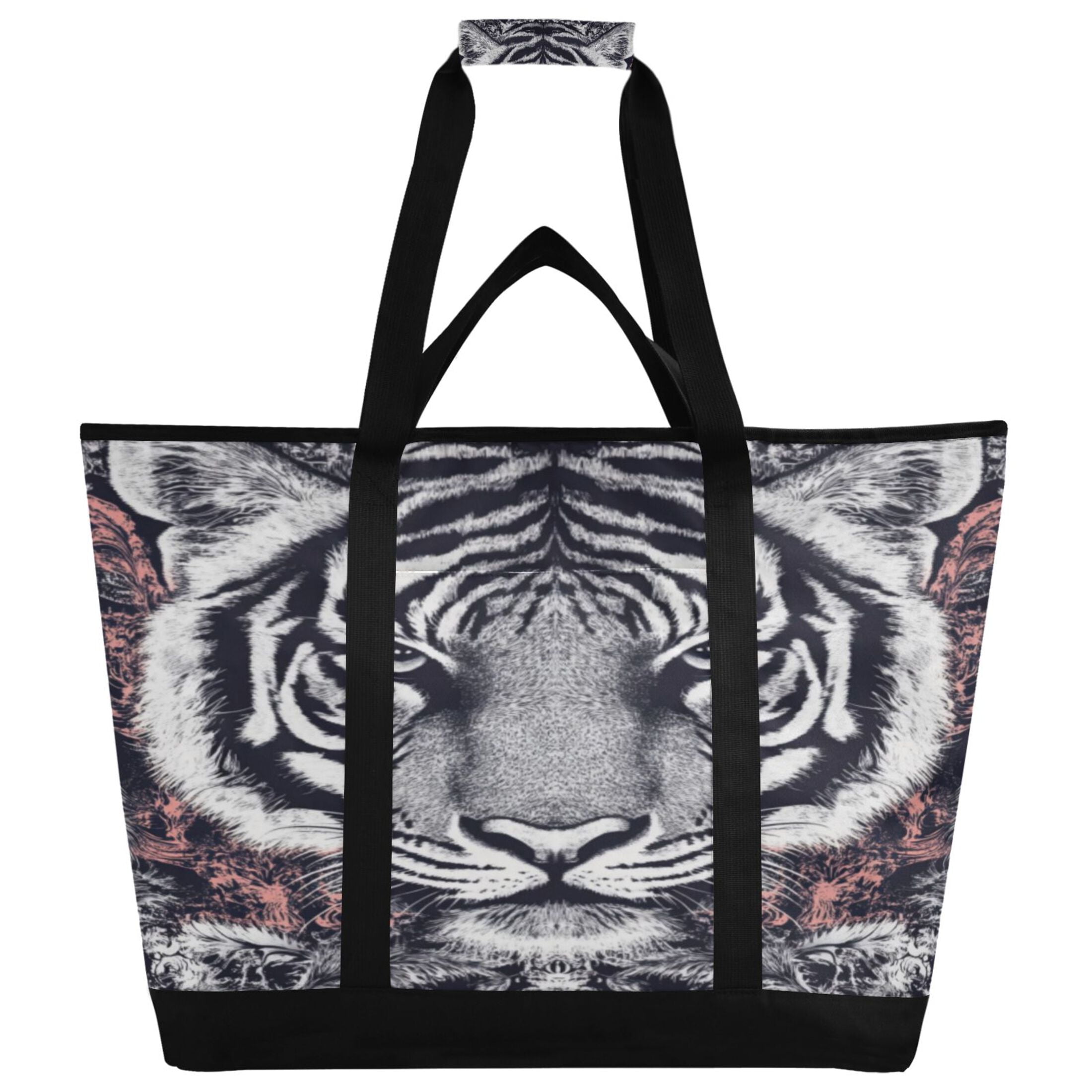 Large Hand-held Ice Pack Picnic Bag Insulation and Refrigeration Suitable for Shopping Picnics and Camping Black and White Tiger