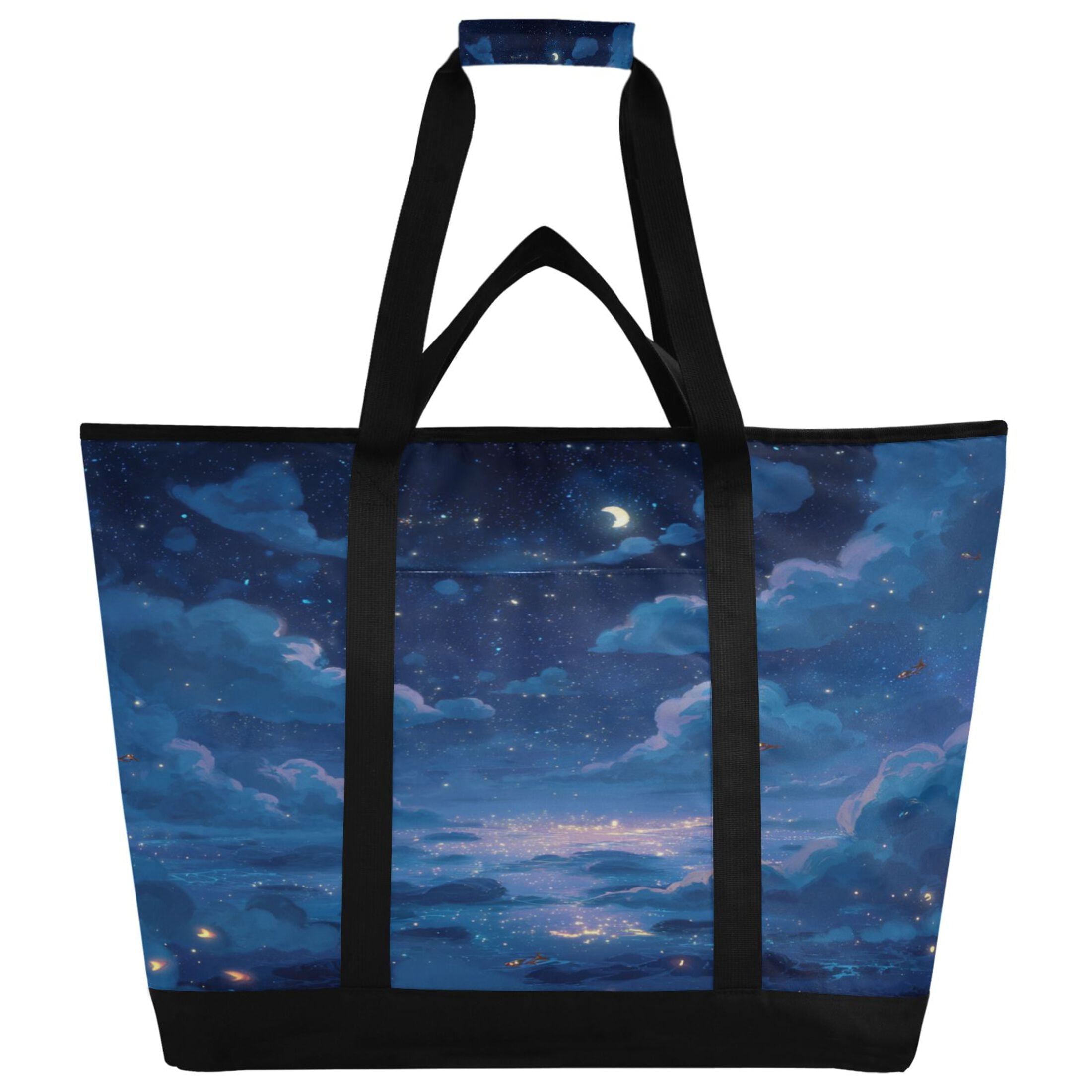 Large Hand-held Ice Pack Picnic Bag Insulation and Refrigeration Suitable for Shopping Picnics and Camping Blue Night Sky