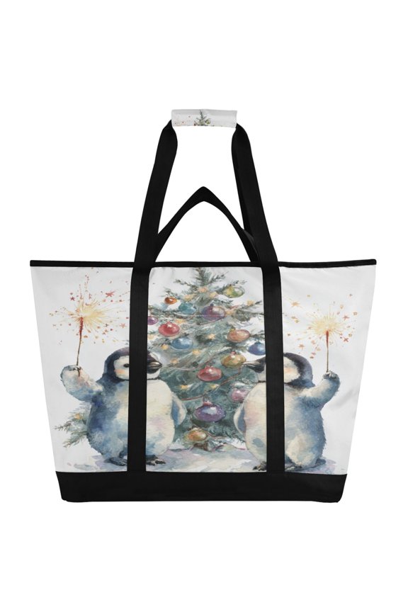 Large Hand-held Ice Pack Picnic Bag Insulation and Refrigeration Suitable for Shopping Picnics and Camping Cartoon Christmas Penguins