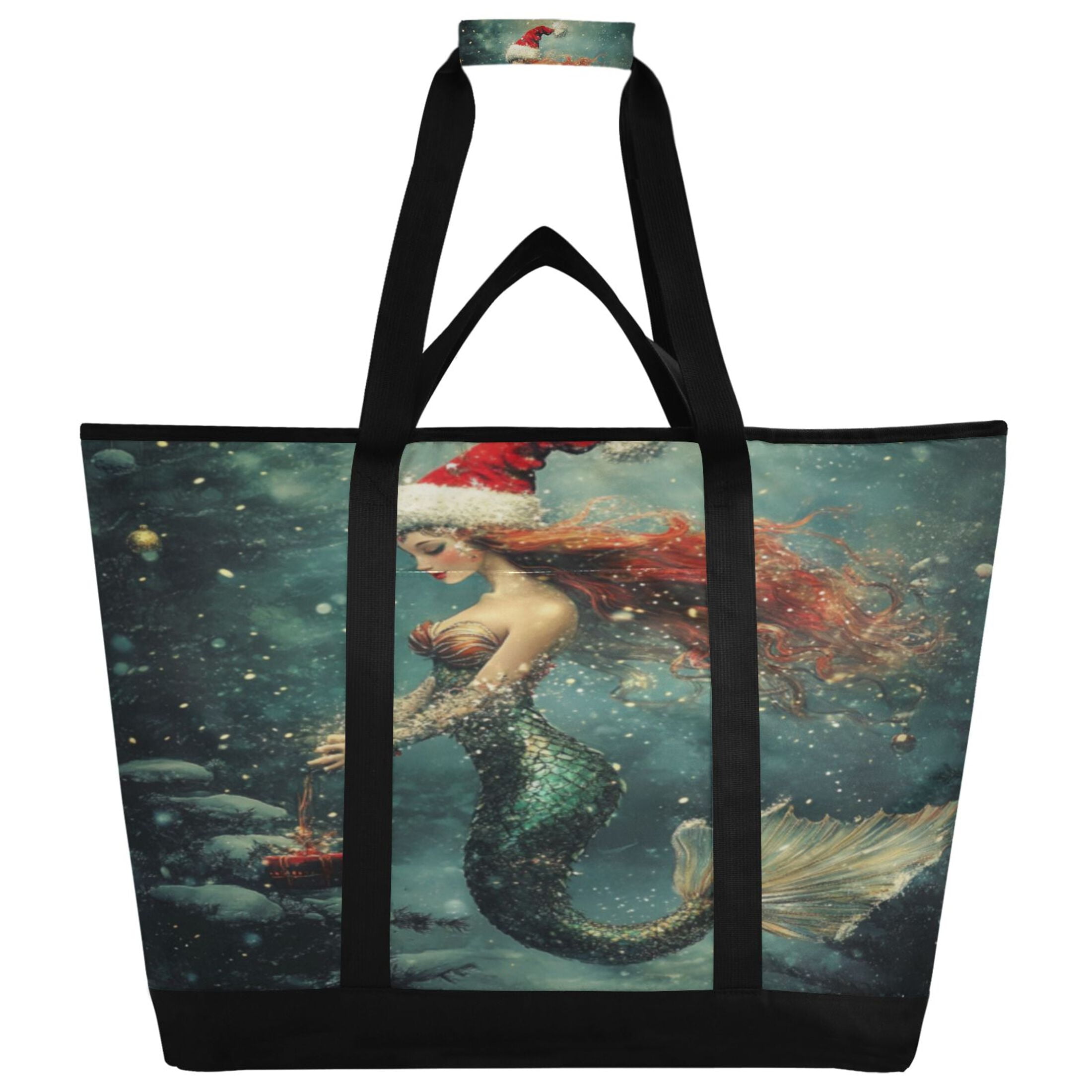 Large Hand-held Ice Pack Picnic Bag Insulation and Refrigeration Suitable for Shopping Picnics and Camping Christmas Lovely Mermaid