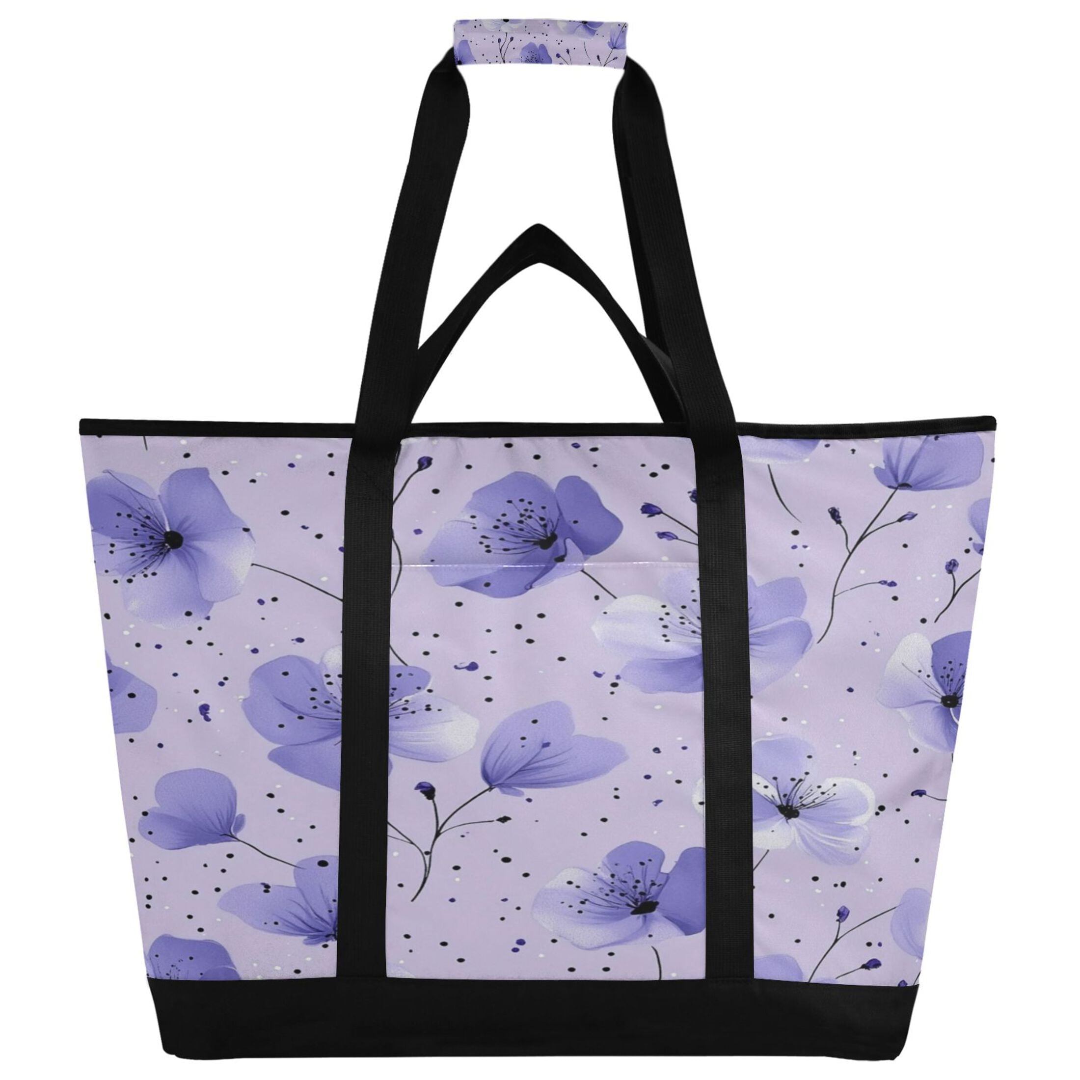 Large Hand-held Ice Pack Picnic Bag Insulation and Refrigeration Suitable for Shopping Picnics and Camping Colorful Blue Flower