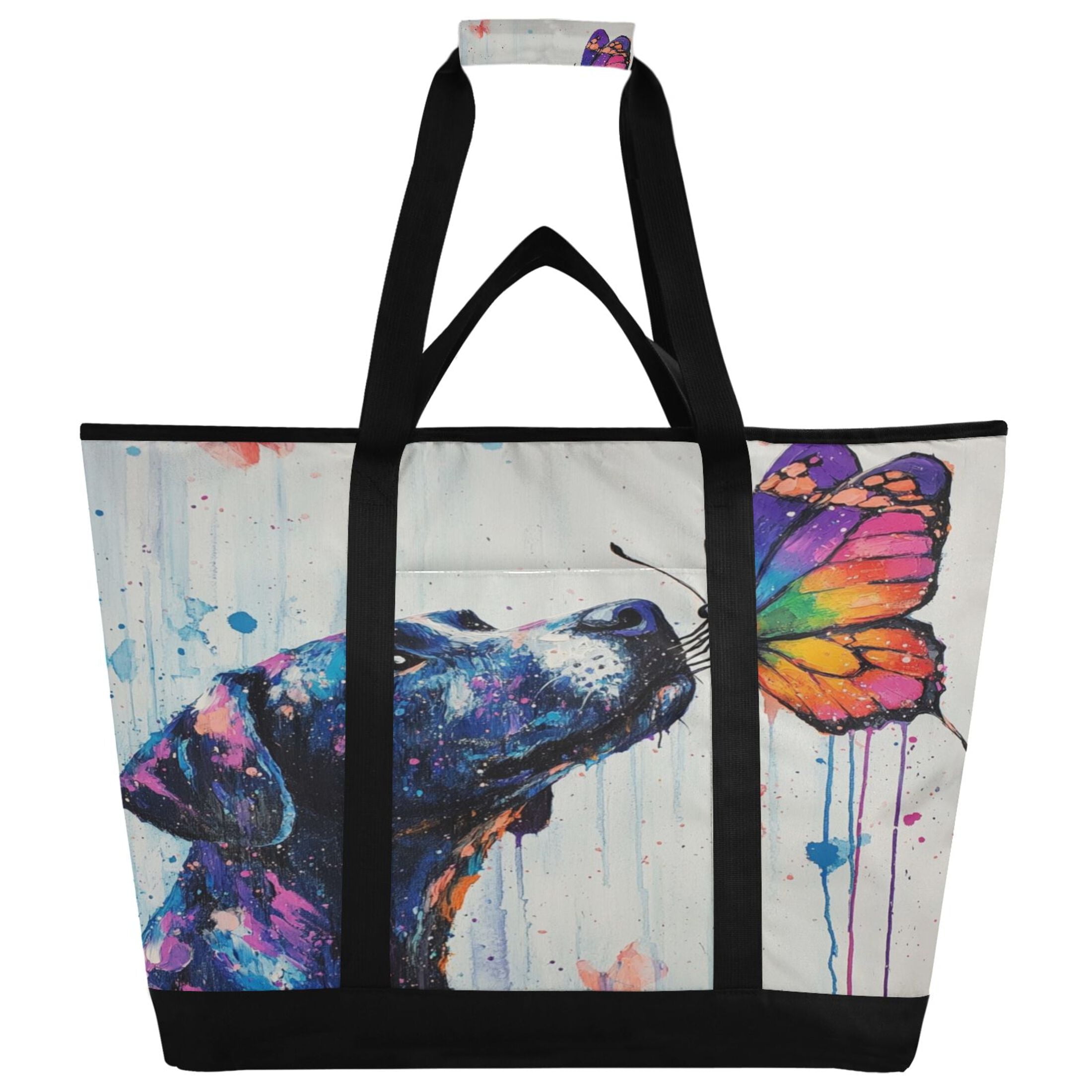 Large Hand-held Ice Pack Picnic Bag Insulation and Refrigeration Suitable for Shopping Picnics and Camping Colorful Dogs and Butterflies