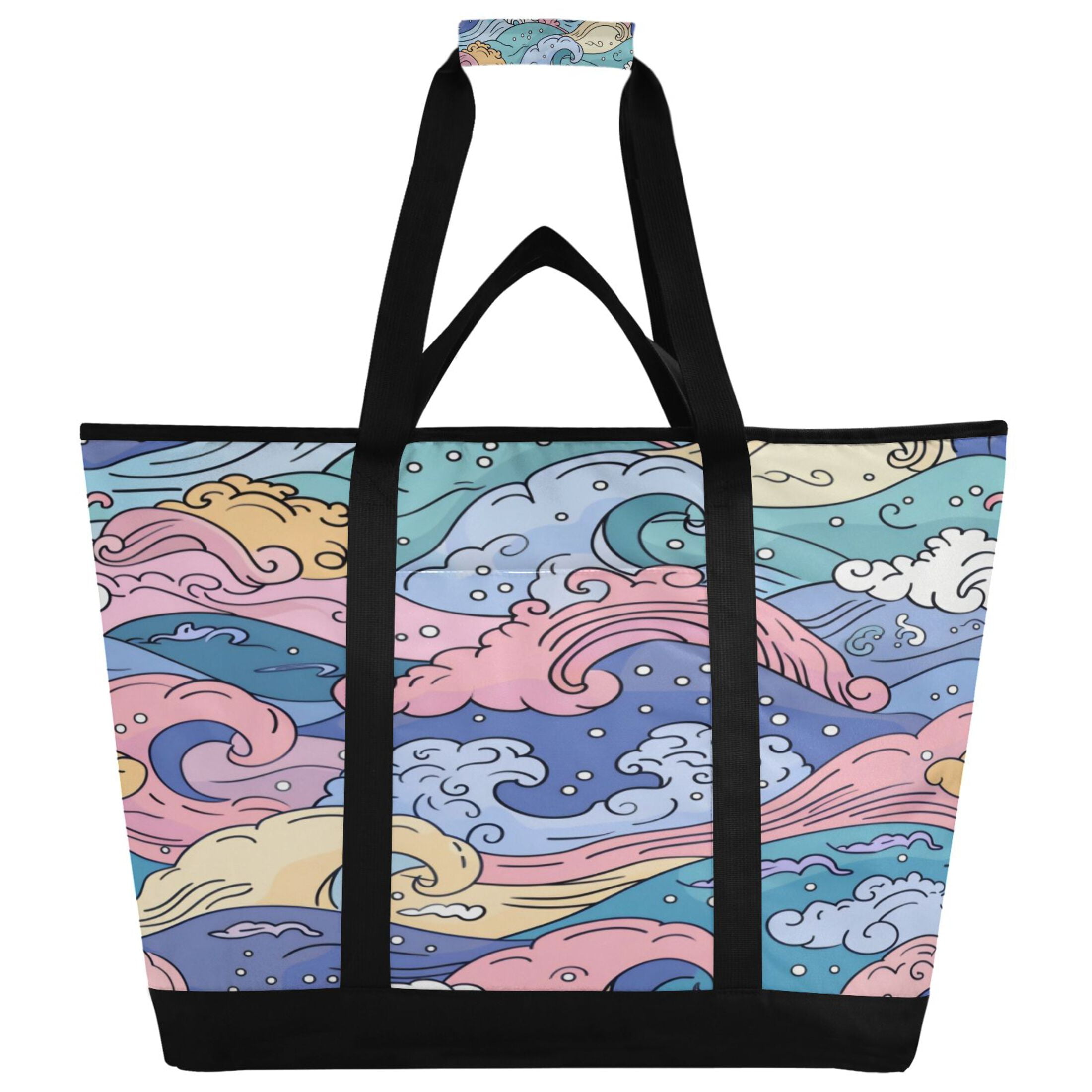 Large Hand-held Ice Pack Picnic Bag Insulation and Refrigeration Suitable for Shopping Picnics and Camping Colorful Sea