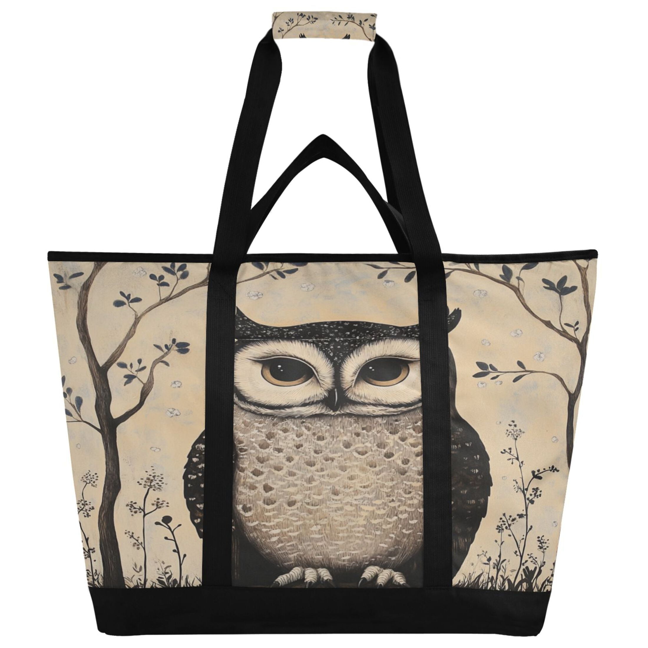 Large Hand-held Ice Pack Picnic Bag Insulation and Refrigeration Suitable for Shopping Picnics and Camping Cool Black Owl