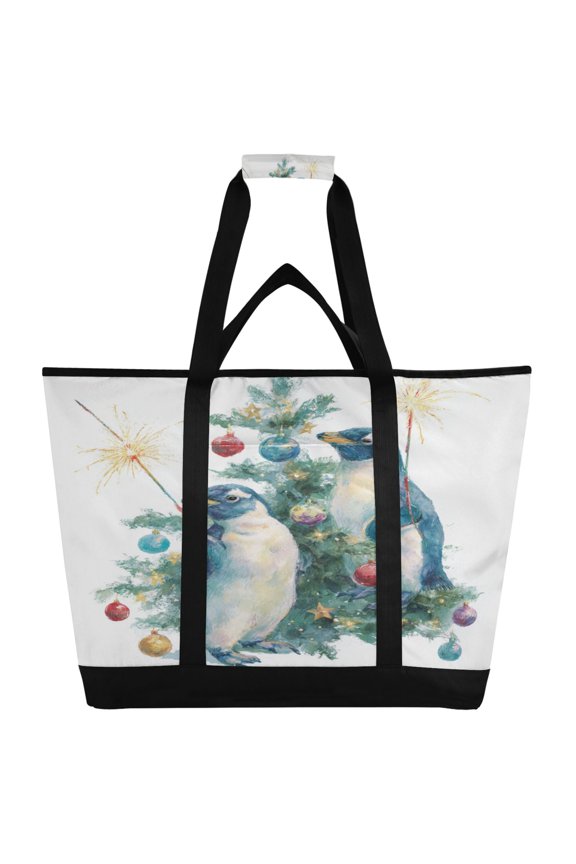 Large Hand-held Ice Pack Picnic Bag Insulation and Refrigeration Suitable for Shopping Picnics and Camping Cute Christmas Penguins