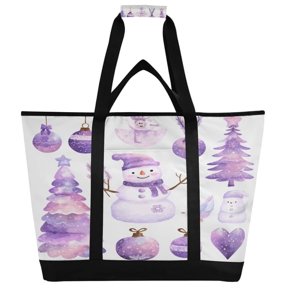 Large Hand-held Ice Pack Picnic Bag Insulation and Refrigeration Suitable for Shopping Picnics and Camping Cute Purple Christmas Snowman