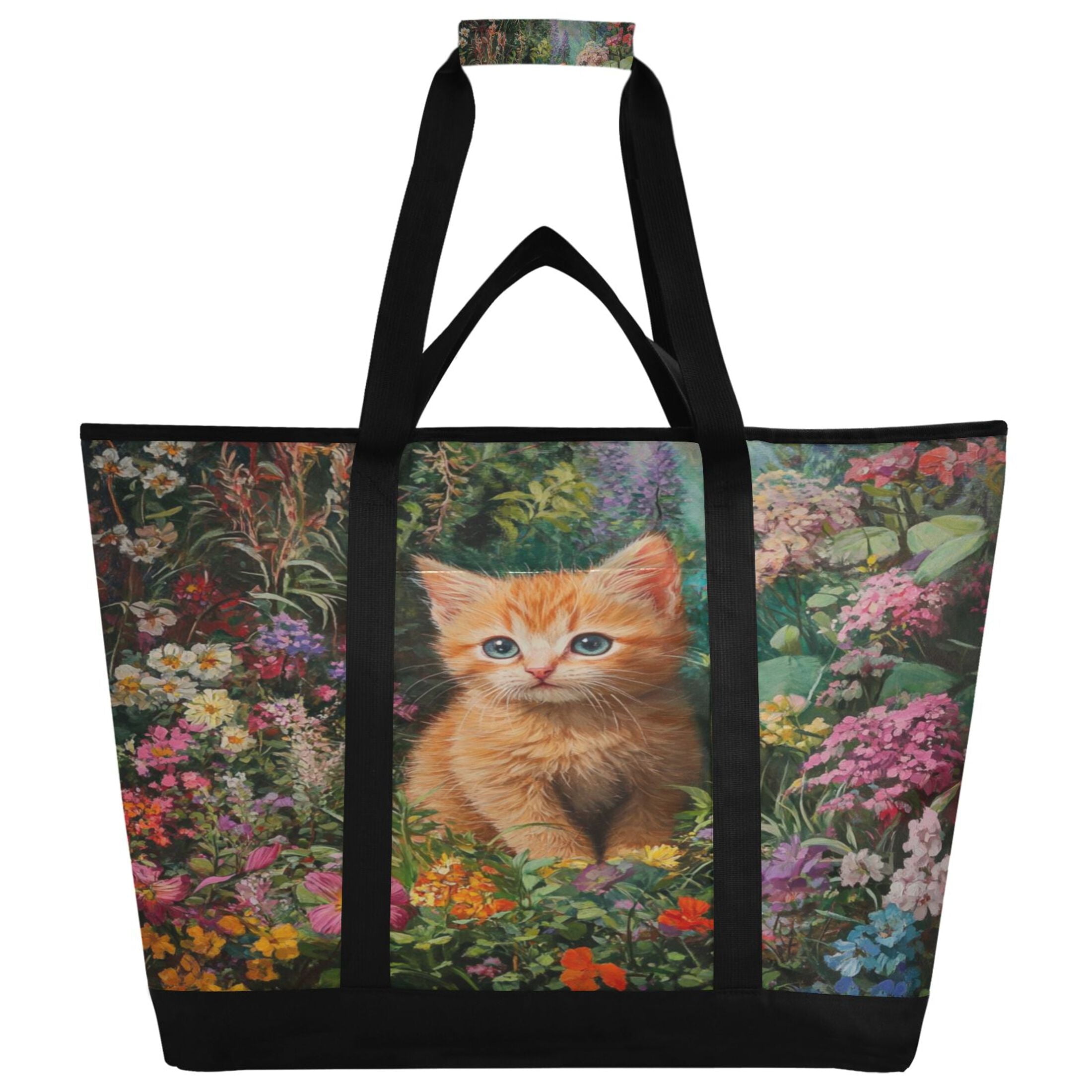 Large Hand-held Ice Pack Picnic Bag Insulation and Refrigeration Suitable for Shopping Picnics and Camping Garden Orange Cat
