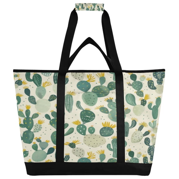 Large Hand-held Ice Pack Picnic Bag Insulation and Refrigeration Suitable for Shopping Picnics and Camping Green Cartoon Cactus