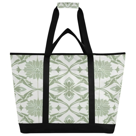 Large Hand-held Ice Pack Picnic Bag Insulation and Refrigeration Suitable for Shopping Picnics and Camping Green Pattern