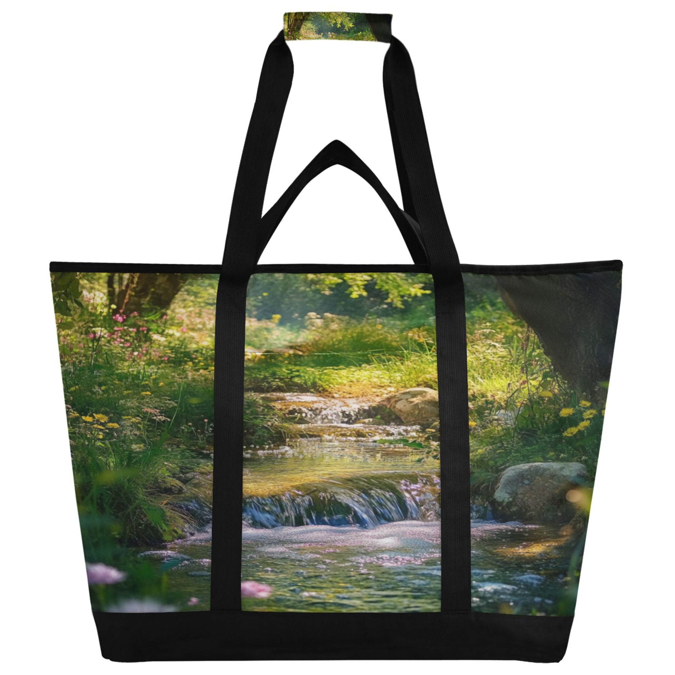Large Hand-held Ice Pack Picnic Bag Insulation and Refrigeration Suitable for Shopping Picnics and Camping Green Stream
