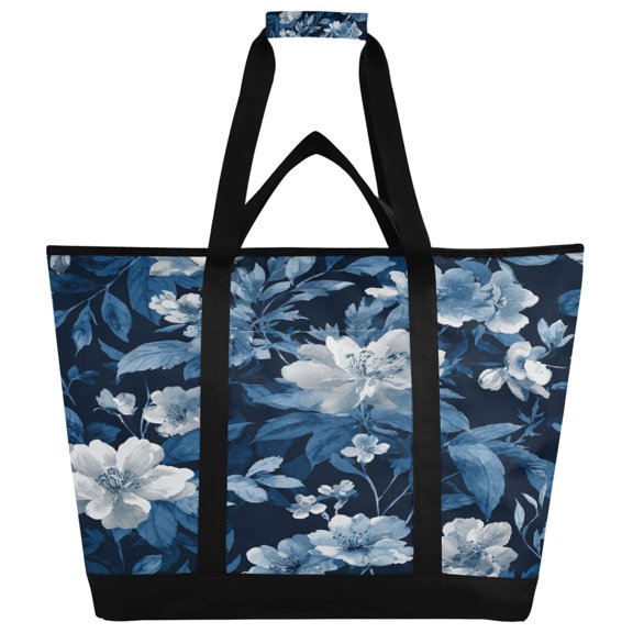Large Hand-held Ice Pack Picnic Bag Insulation and Refrigeration Suitable for Shopping Picnics and Camping Indigo Blue Ink Wash