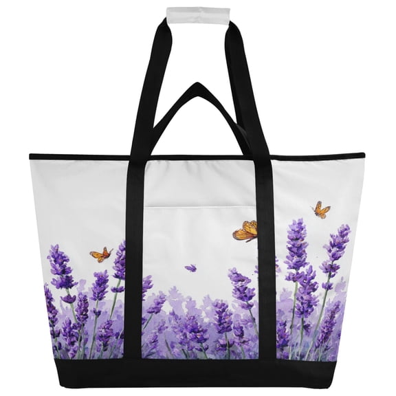 Large Hand-held Ice Pack Picnic Bag Insulation and Refrigeration Suitable for Shopping Picnics and Camping Lavender Butterfly