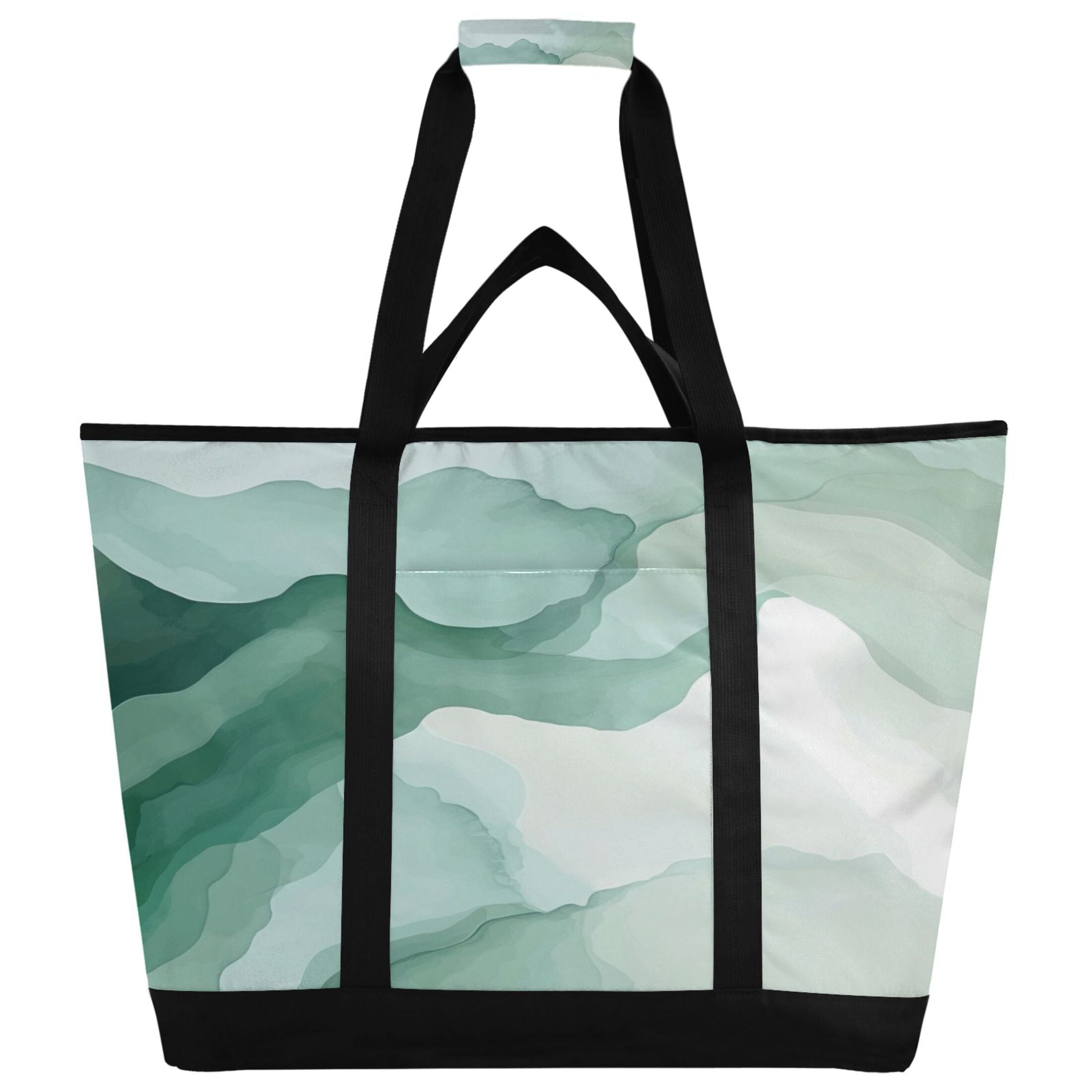 Large Hand-held Ice Pack Picnic Bag Insulation and Refrigeration Suitable for Shopping Picnics and Camping Light Green Pattern