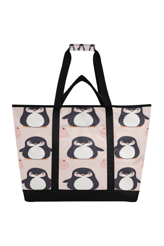 Large Hand-held Ice Pack Picnic Bag Insulation and Refrigeration Suitable for Shopping Picnics and Camping Lovely Penguin Seamless