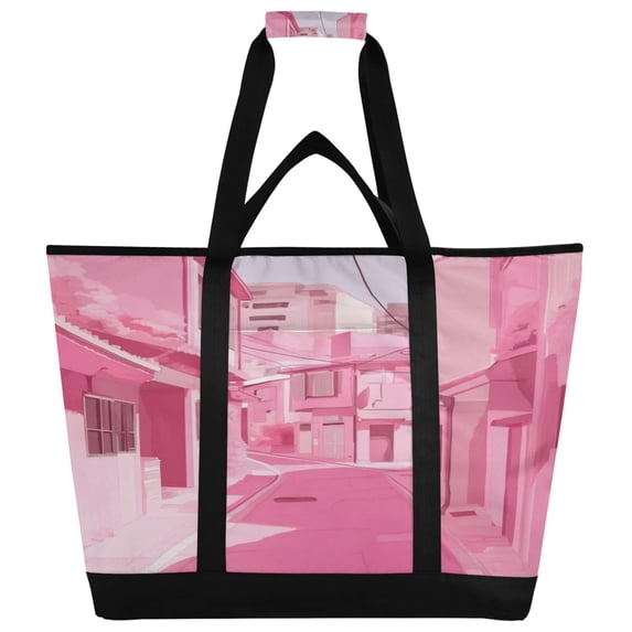 Large Hand-held Ice Pack Picnic Bag Insulation and Refrigeration Suitable for Shopping Picnics and Camping Pink Cartoon House