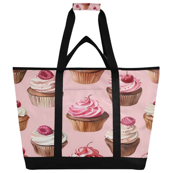Large Hand-held Ice Pack Picnic Bag Insulation and Refrigeration Suitable for Shopping Picnics and Camping Pink Cupcake