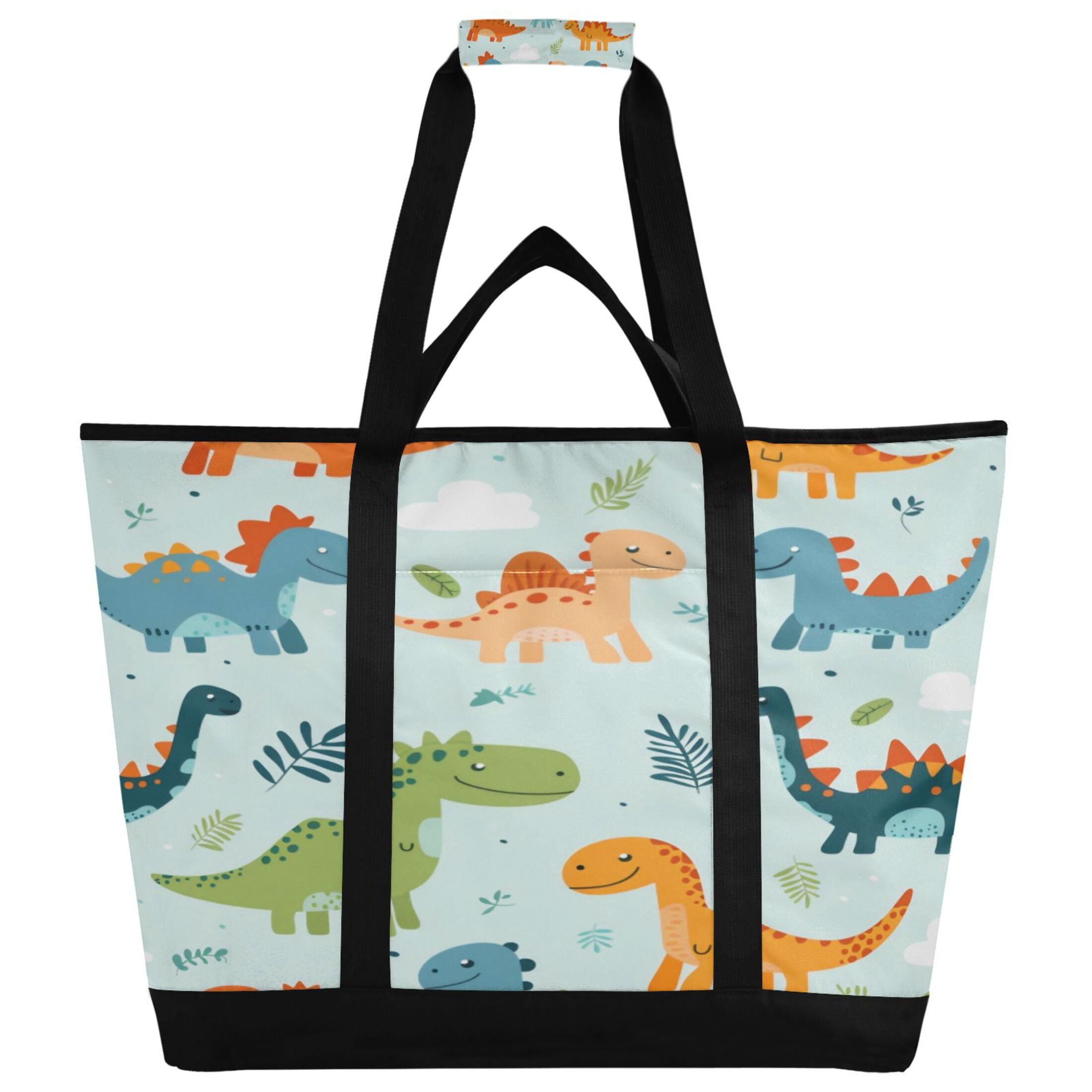Large Hand-held Ice Pack Picnic Bag Insulation and Refrigeration Suitable for Shopping Picnics and Camping Polychromatic Dinosaur