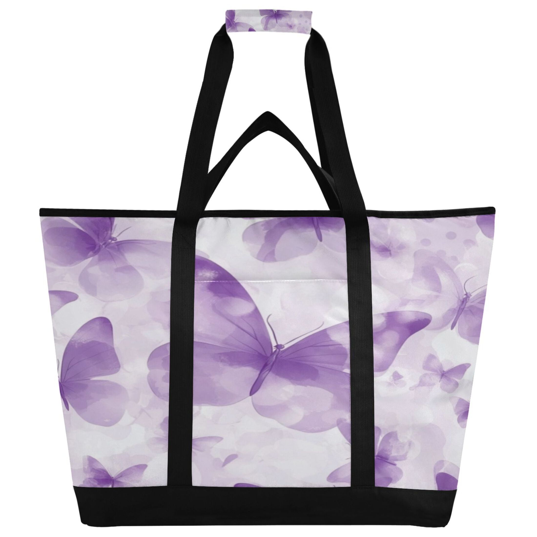 Large Hand-held Ice Pack Picnic Bag Insulation and Refrigeration Suitable for Shopping Picnics and Camping Pretty Big Purple Butterfly