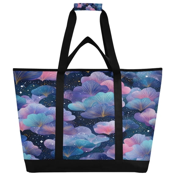 Large Hand-held Ice Pack Picnic Bag Insulation and Refrigeration Suitable for Shopping Picnics and Camping Purple Leaves