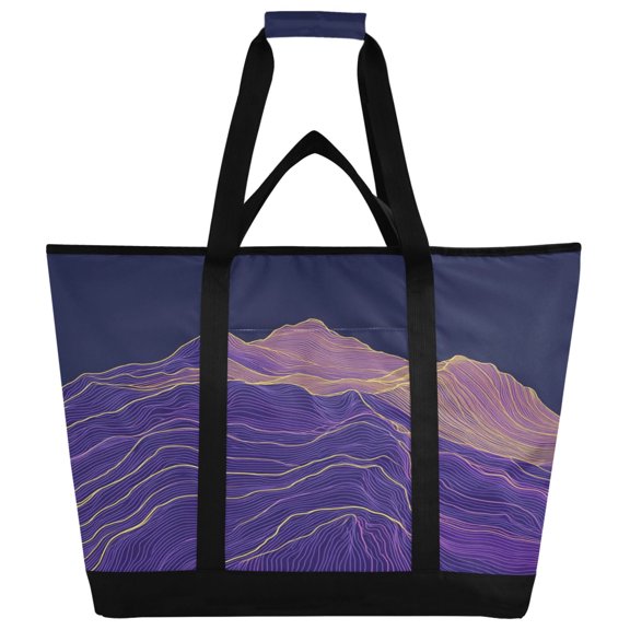 Large Hand-held Ice Pack Picnic Bag Insulation and Refrigeration Suitable for Shopping Picnics and Camping Purple Line Mountain