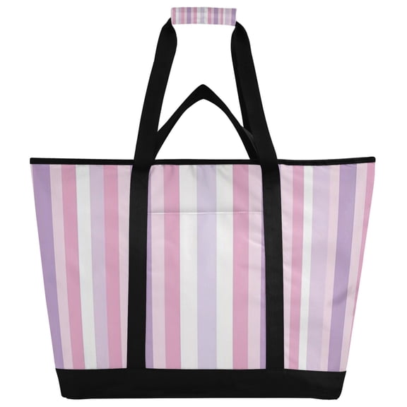 Large Hand-held Ice Pack Picnic Bag Insulation and Refrigeration Suitable for Shopping Picnics and Camping Purple and Pink Stripes