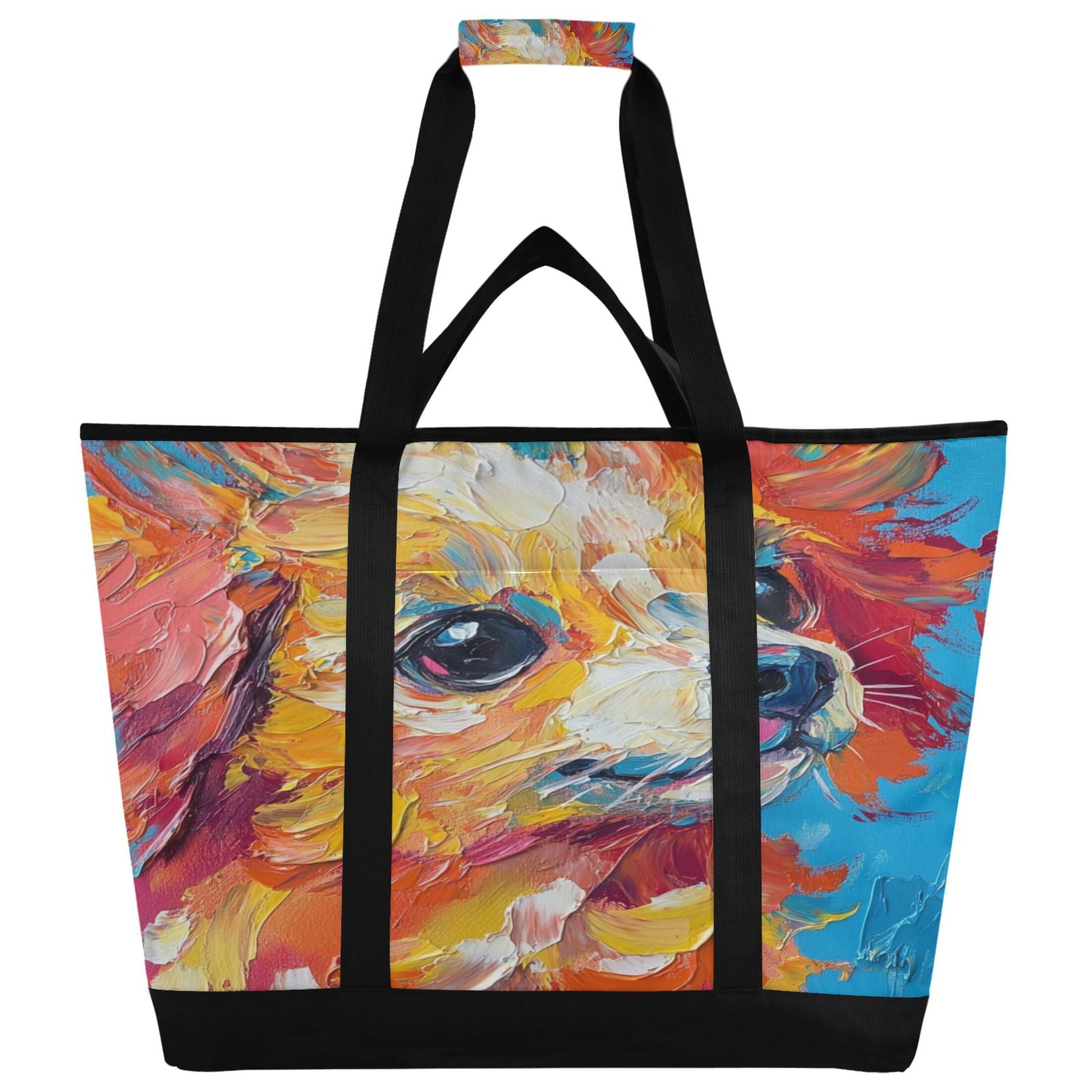 Large Hand-held Ice Pack Picnic Bag Insulation and Refrigeration Suitable for Shopping Picnics and Camping Rainbow Pretty Puppy