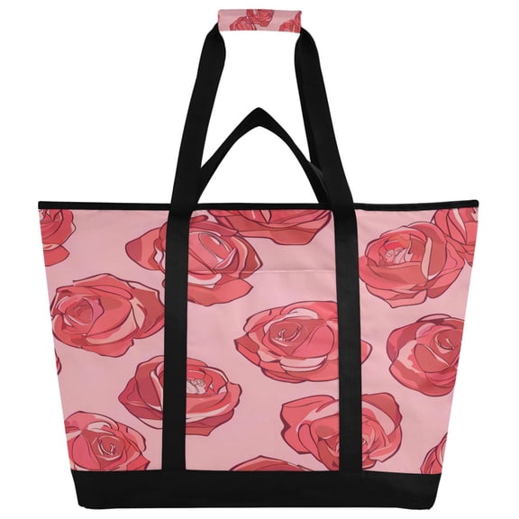 Large Hand-held Ice Pack Picnic Bag Insulation and Refrigeration Suitable for Shopping Picnics and Camping Red Rose