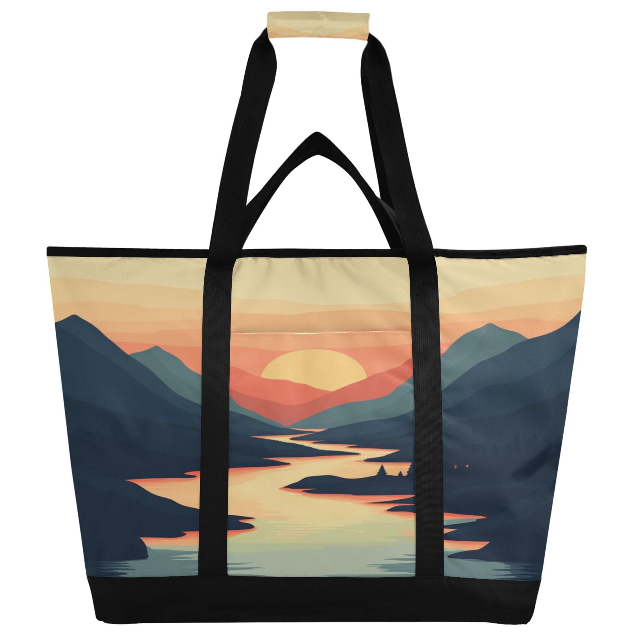 Large Hand-held Ice Pack Picnic Bag Insulation and Refrigeration Suitable for Shopping Picnics and Camping River Sunset
