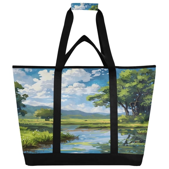 Large Hand-held Ice Pack Picnic Bag Insulation and Refrigeration Suitable for Shopping Picnics and Camping Rivers Trees White Clouds