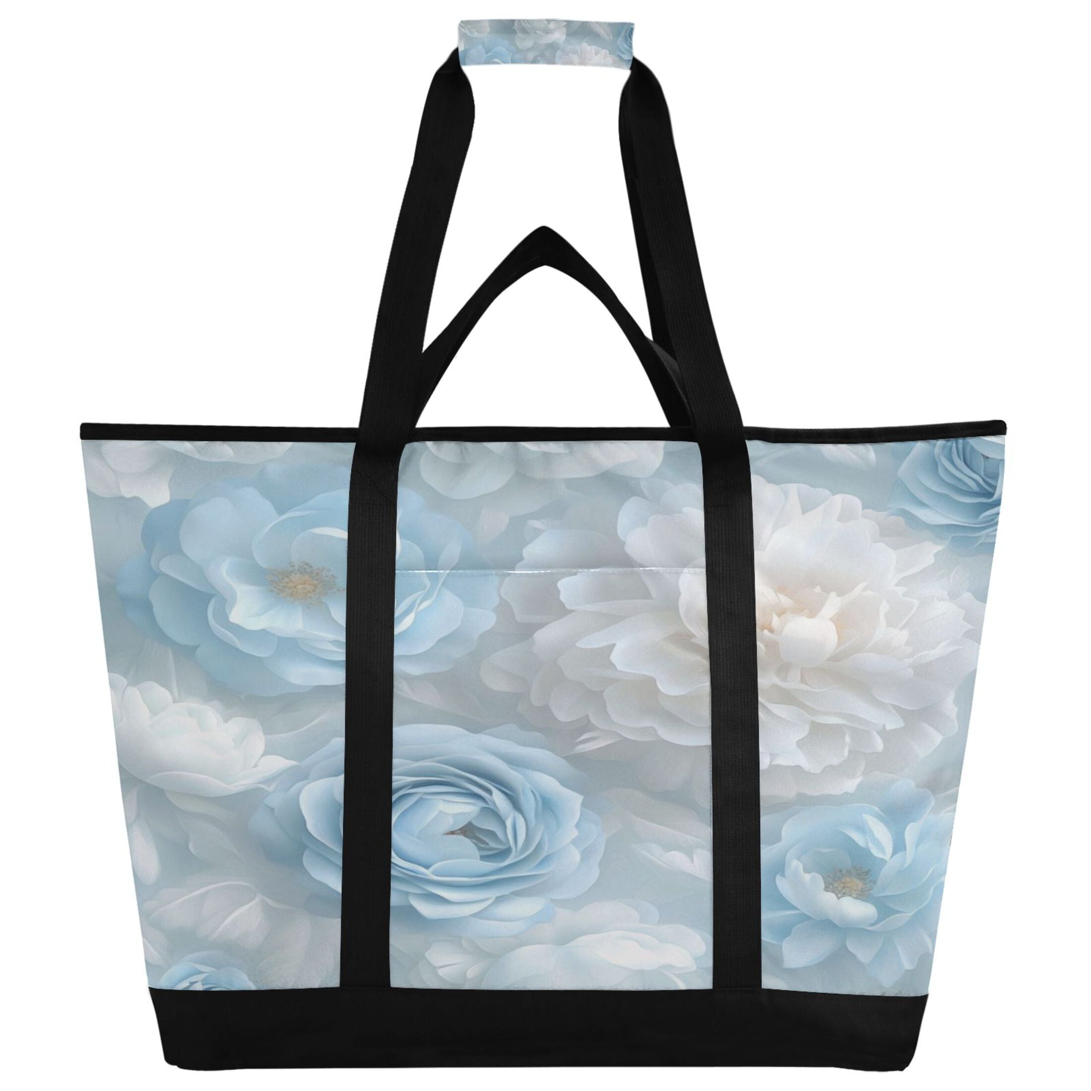 Large Hand-held Ice Pack Picnic Bag Insulation and Refrigeration Suitable for Shopping Picnics and Camping Super Beautiful White Roses