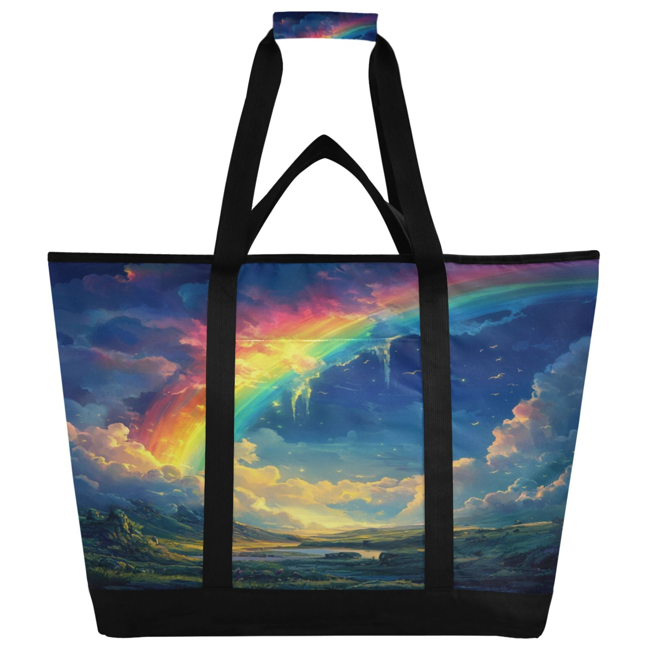 Large Hand-held Ice Pack Picnic Bag Insulation and Refrigeration Suitable for Shopping Picnics and Camping Super Cool Rainbow