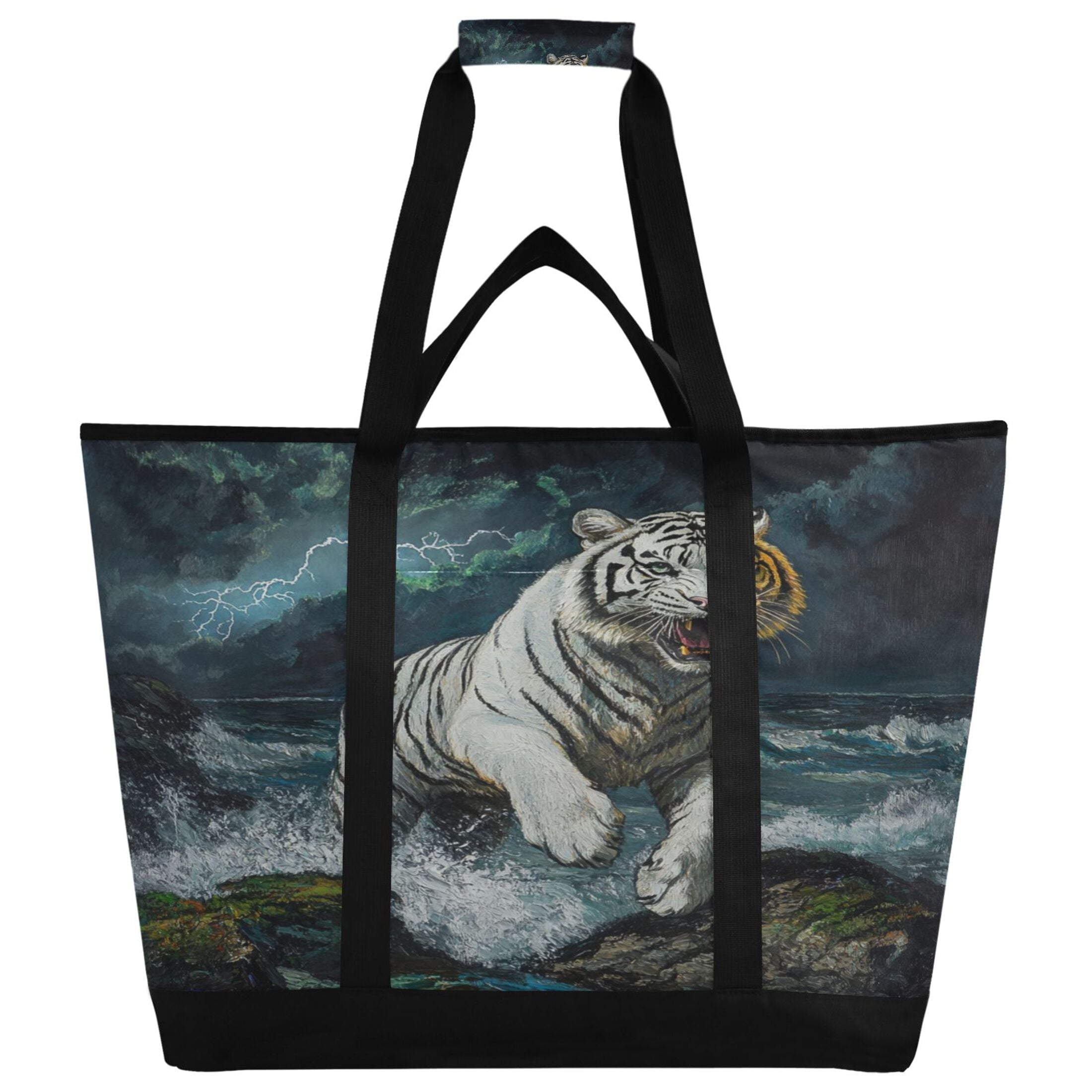 Large Hand-held Ice Pack Picnic Bag Insulation and Refrigeration Suitable for Shopping Picnics and Camping The Tiger by The Sea