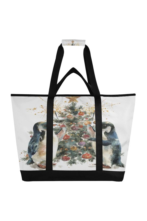 Large Hand-held Ice Pack Picnic Bag Insulation and Refrigeration Suitable for Shopping Picnics and Camping Two Christmas Penguins